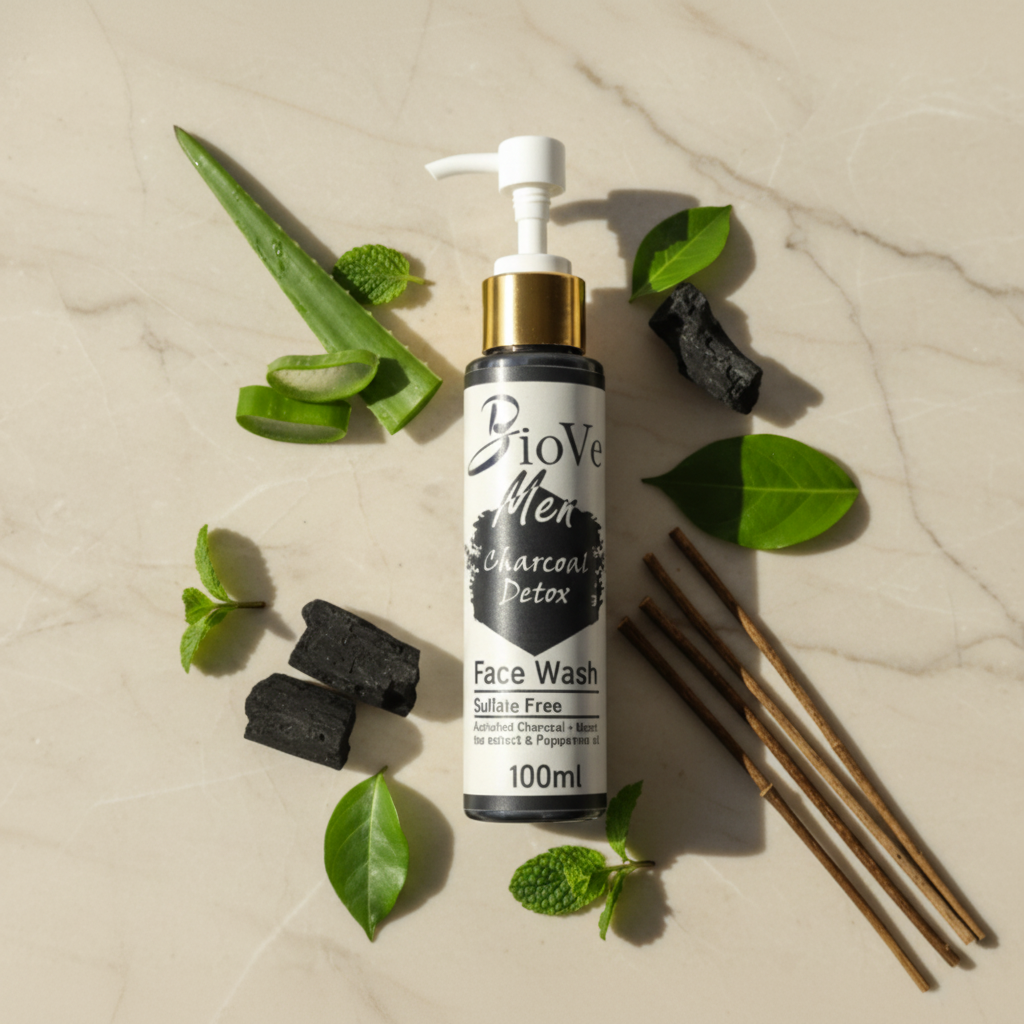 BioVe Men Charcoal Detox Face Wash – Sulfate-Free Deep Cleanser (100ml)